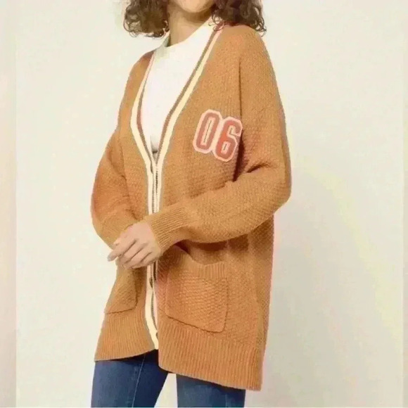 Aerie Oversized Varsity Cardigan Sweater 06 Embroidery Size Small - Picture 1 of 9